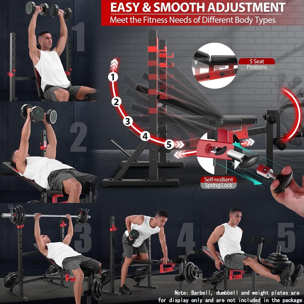 900LBS Weight Bench Set Multi-Purpose Foldable Workout Bench with Squat Rack /*