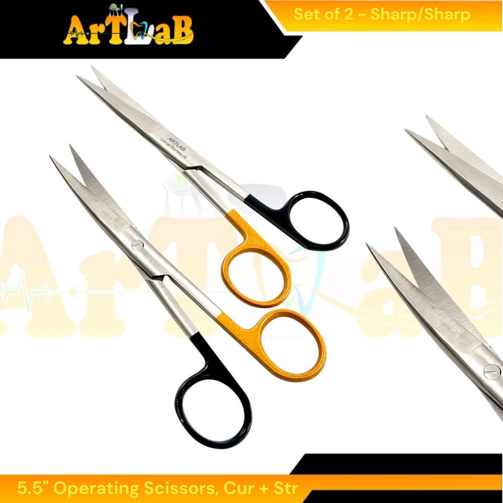 Set of 2 - 5.5" Operating Scissors w/ Sharp Tips & Color-Coded Handle - Premium