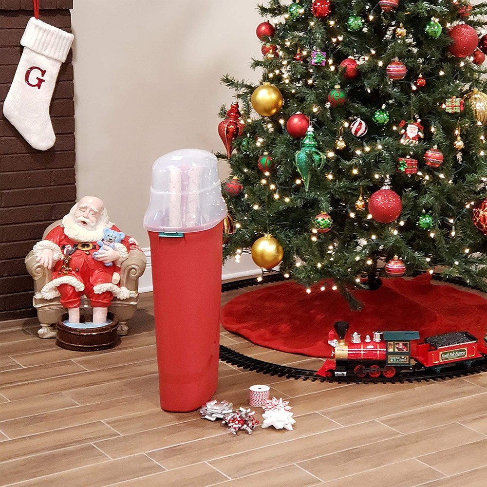 30-In Vertical Gift Wrap Storage Container Box, Red, Clear Lid(2 Pack)(Open Box)