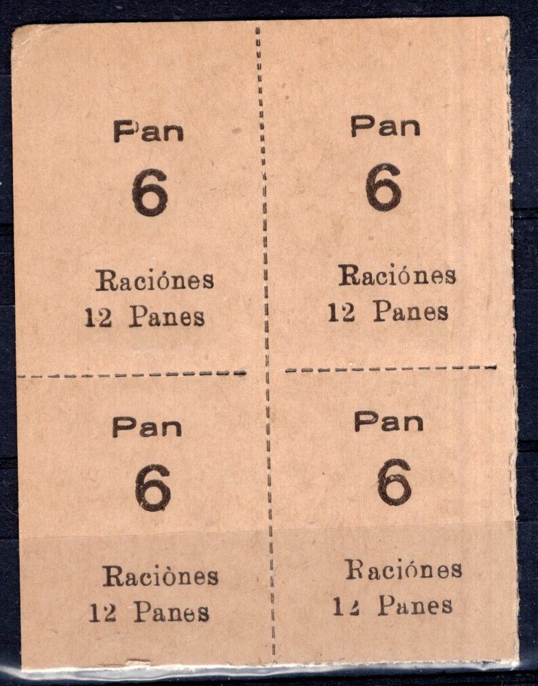 SPAIN CIVIL WAR, RATIONS FOR BREAD, 4 TICKETS