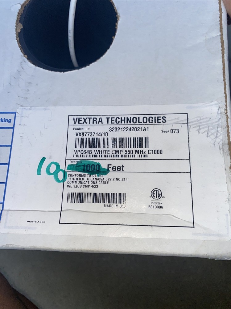 VX8773714/10  WHT C6 Cmp 1000 FT Cable Approx 100ft