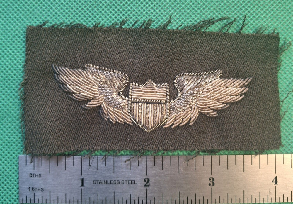 US Army Air Force Authentic WW2 Bullion Thread Flight Wings on Wool Patch