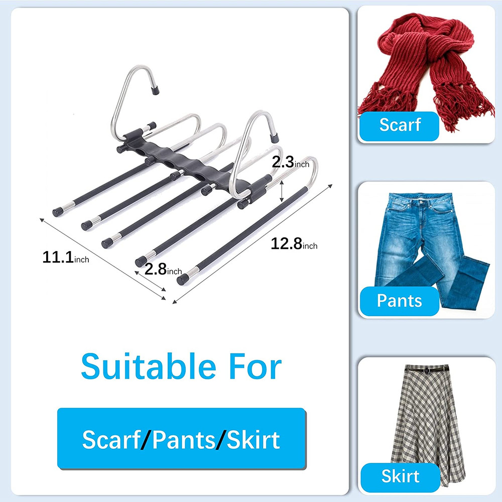 Magic Pants Hangers Space Saving - 2 Pack for Closet Multiple Layers Multifuncti