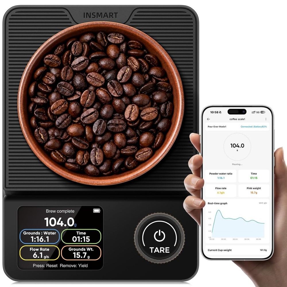 Coffee Scale with Timer, Bluetooth Espresso Scale with App Sync 5kg/0.1g High Pr