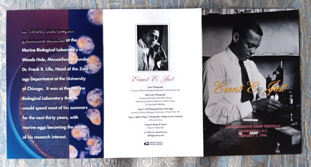 ERNEST E JUST BIOLOGIST BLACK HERITAGE   1996  FIRST DAY CEREMONY FOLDER #3058
