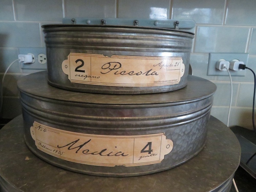 Vintage LOOKING SET 3 Round Stacking Galvanized Tins HUGE 17"