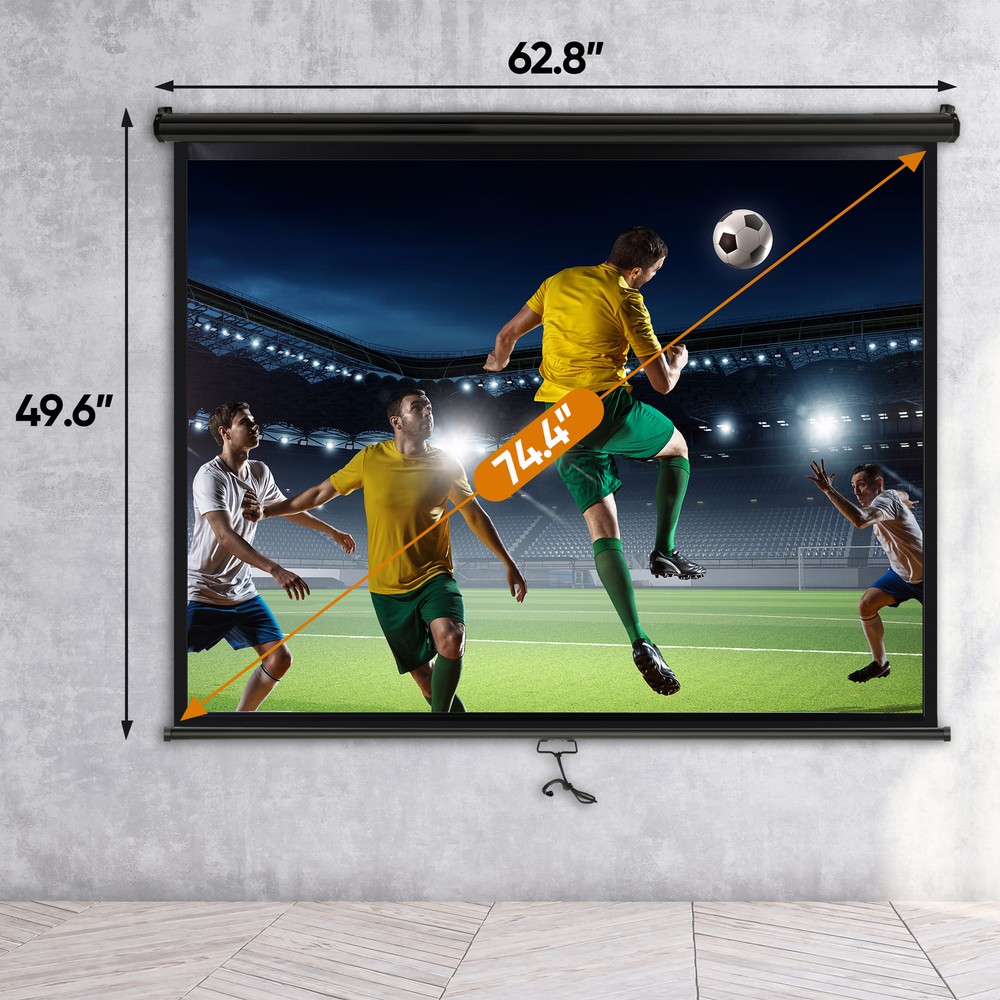 72" Diagonal Dimension Pull Down Projection Movie Theater Screen Matte 4:3 Black