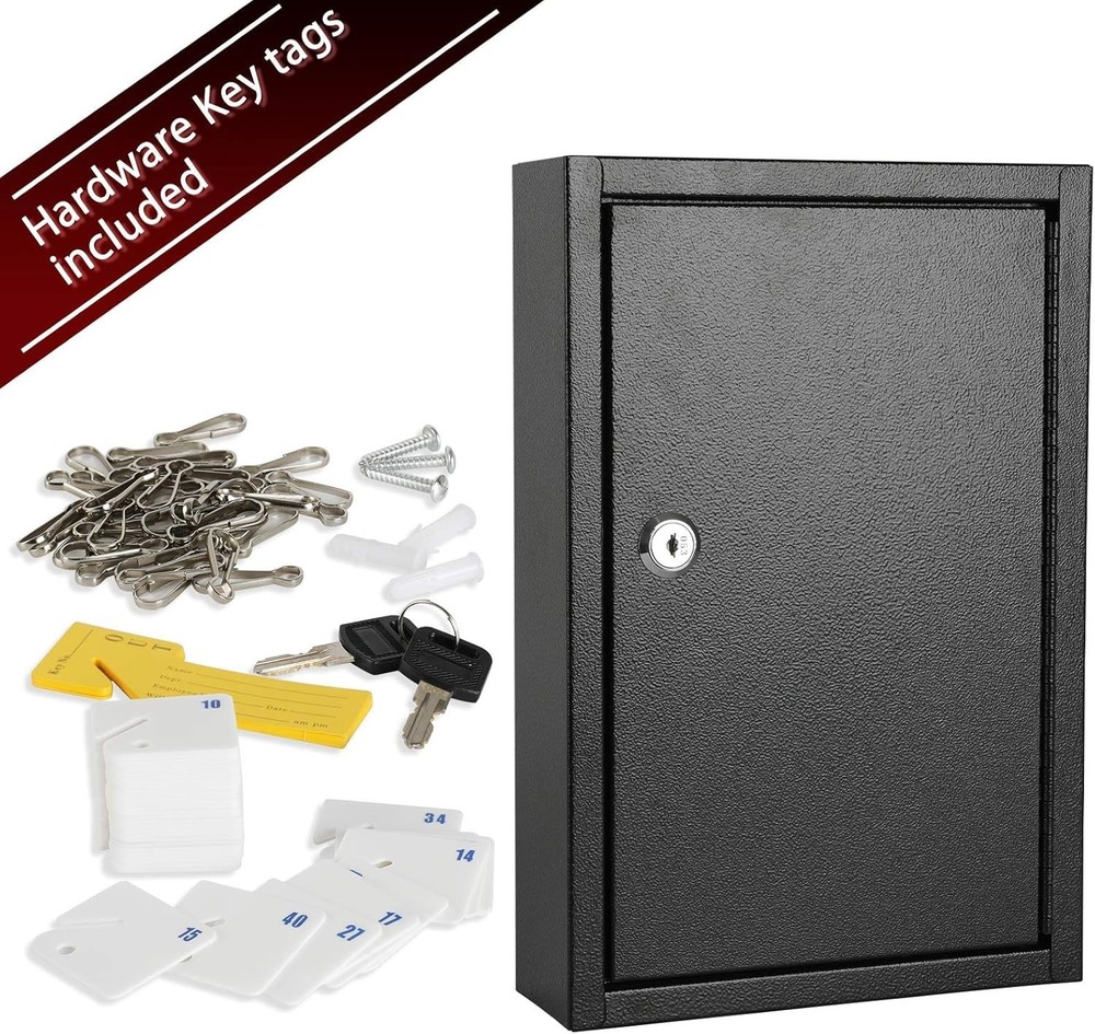Professional 40-Key Lock Box, Wall Mount, Secure Steel, Key Storage, Black