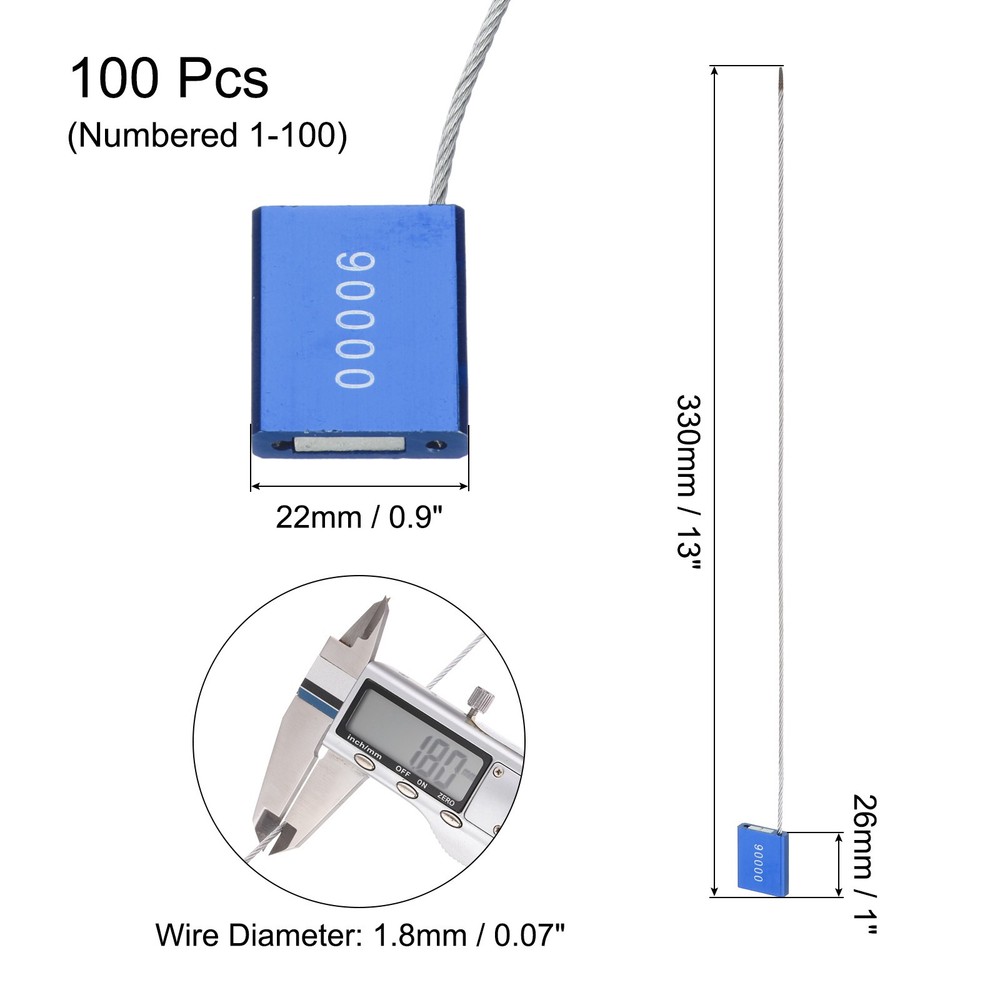 100Pcs Security Cable Seals 13" Numbered Tamper Proof Seal Self Locking Blue