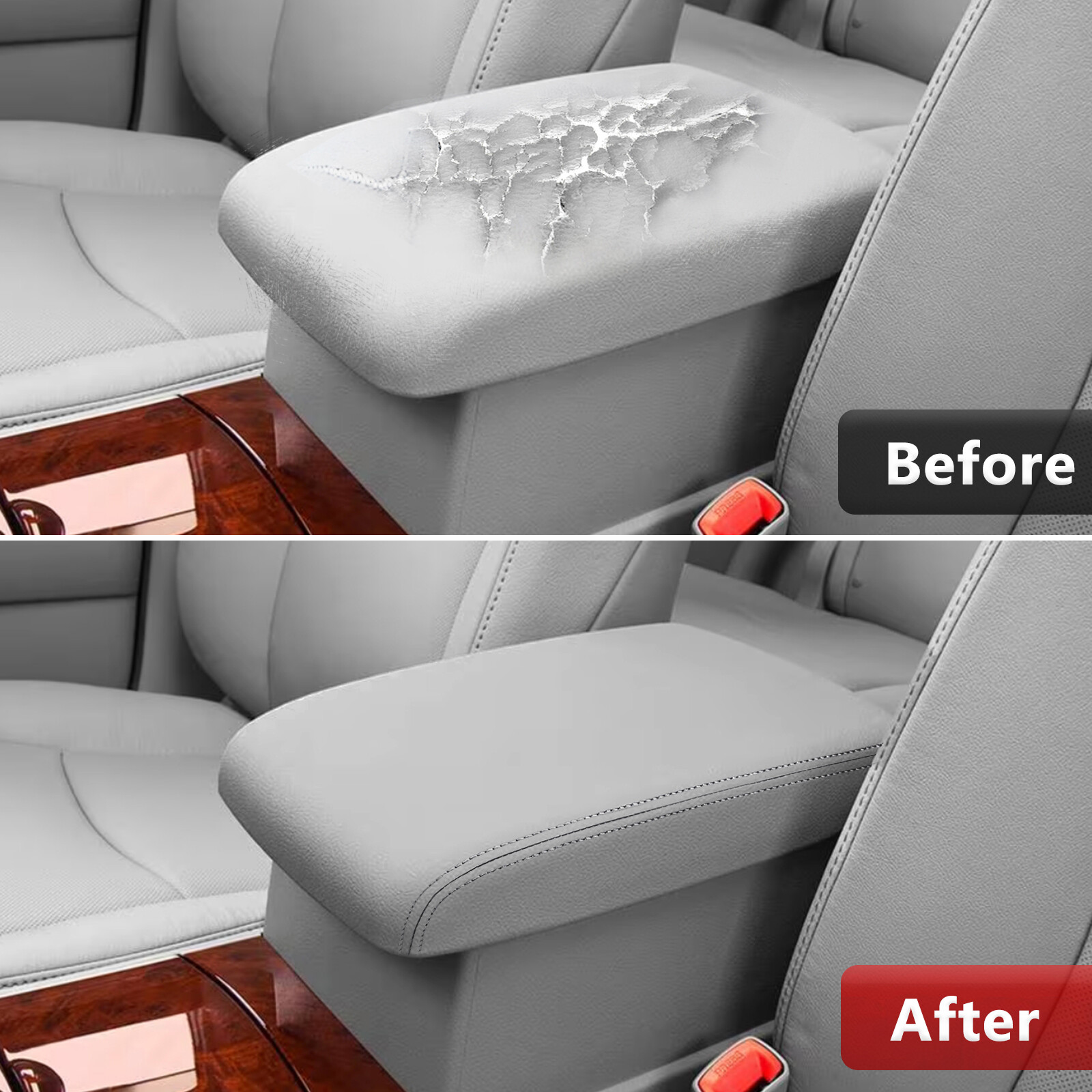 Fits 2008-2013 Toyota Highlander Leather Center Console Armrest Lid Cover Gray