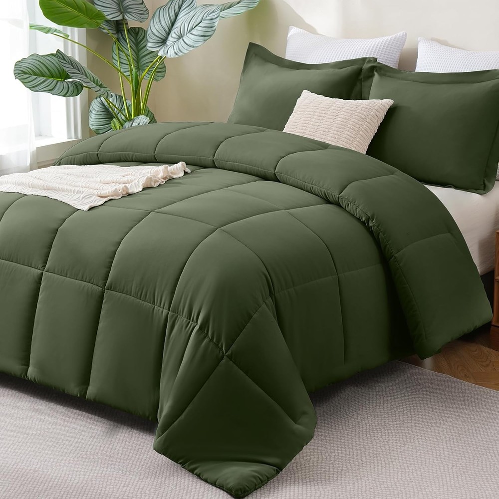 CozyLux King Comforter Set - Olive Green King,