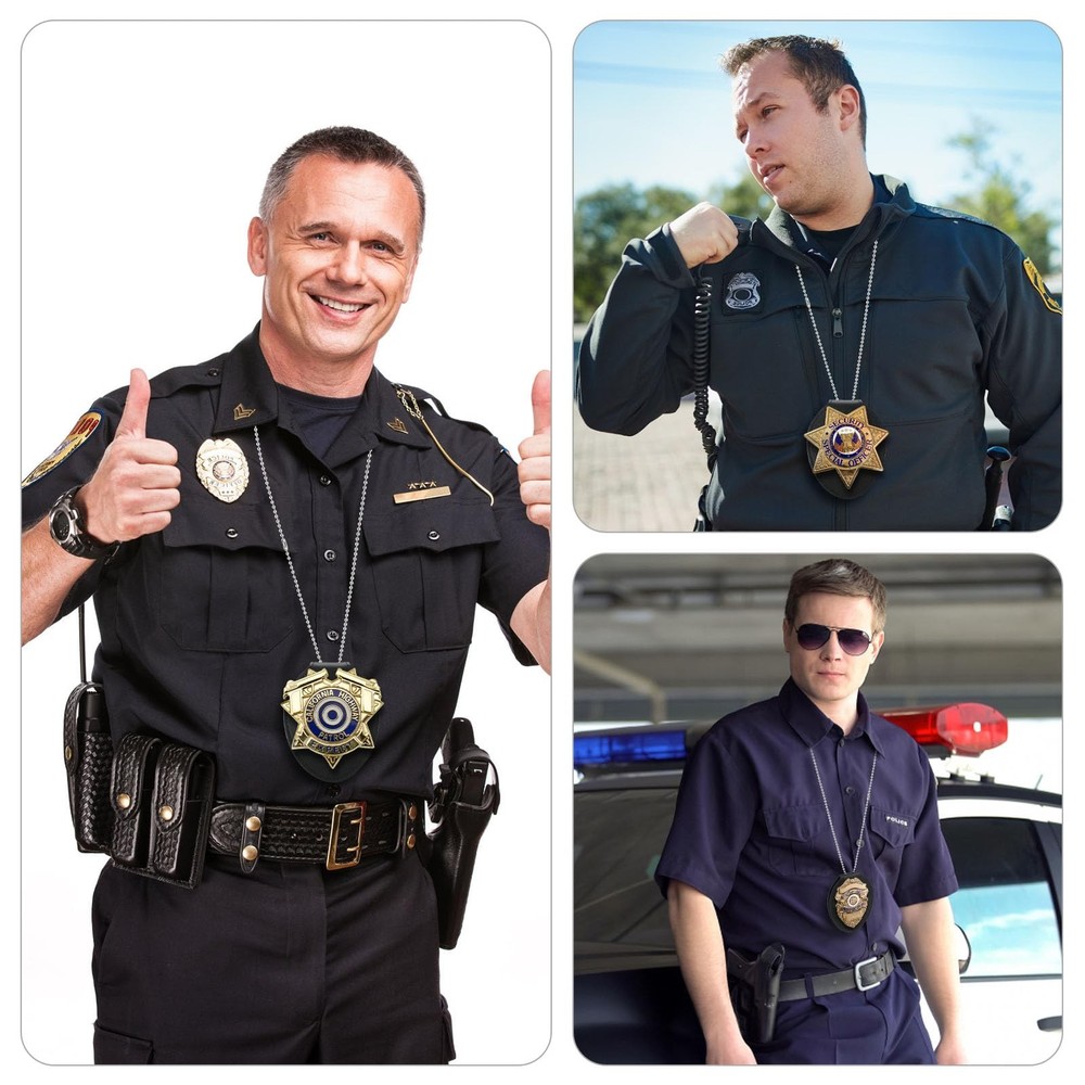 Badge Holder, Security Holder Guard Cowhide Universal Black