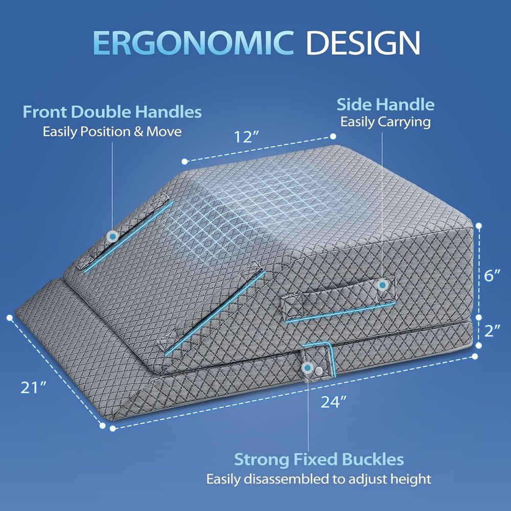 2 Height Adjustable Wedge Leg Pillow for Elevation, Memory Foam Leg Elevation...