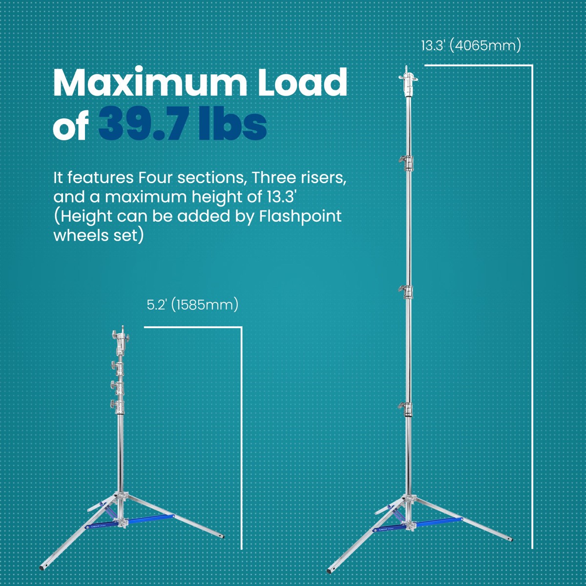 Flashpoint 13.3' High Cine Stand Pro with Combo Head, Silver, Bundle with 3x Whe