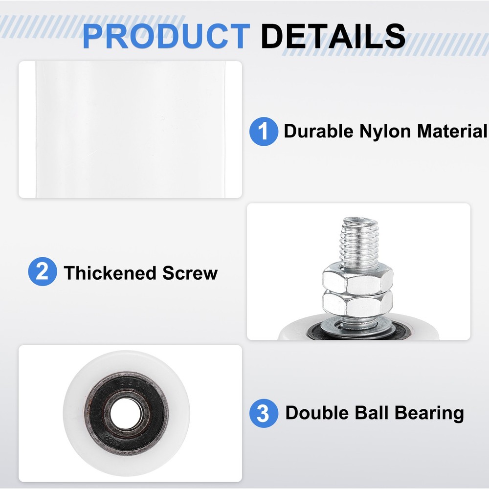 2Pcs Slide Gate Guide Roller 2" Nylon Sliding Gate Support Assembly, White