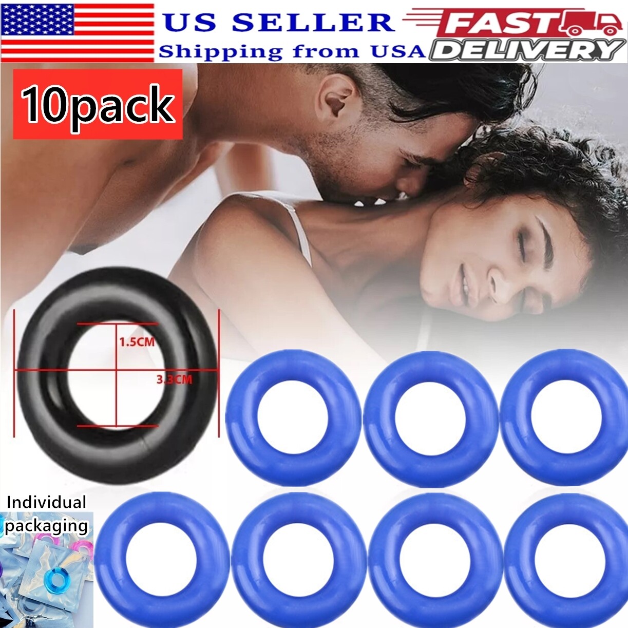 10PCS Male Cock Ring Super Strong Stretchy Stay Harder Penis Rings Cockring Men