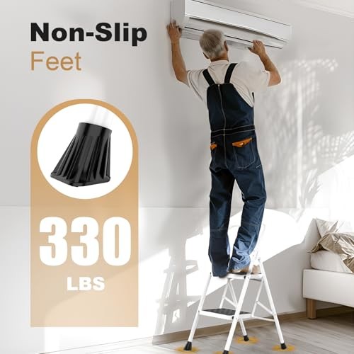 2 Step Ladder,2 Step Stool for Adults Folding Step Stool with 2-Step White