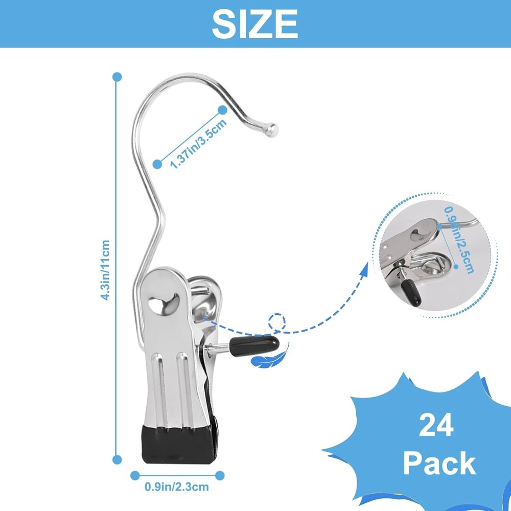 24 Pack Hanger Clips, Multi Function Clip Hooks, Laundry Hanging Hooks Clips, Cl
