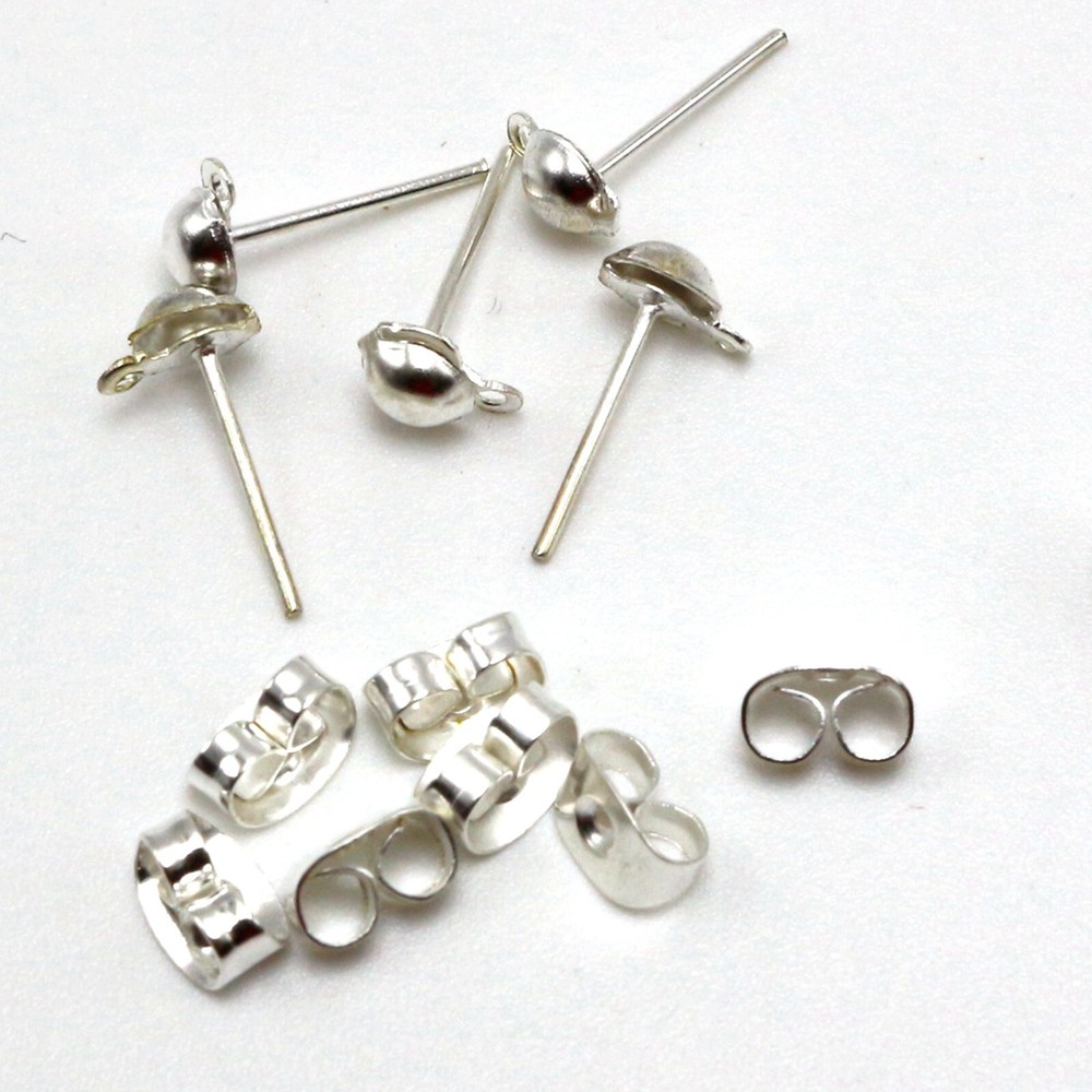 100 Pcs Silver Earring Ear Post Stud with Loop & Stopper Dangle Earring Jewelry