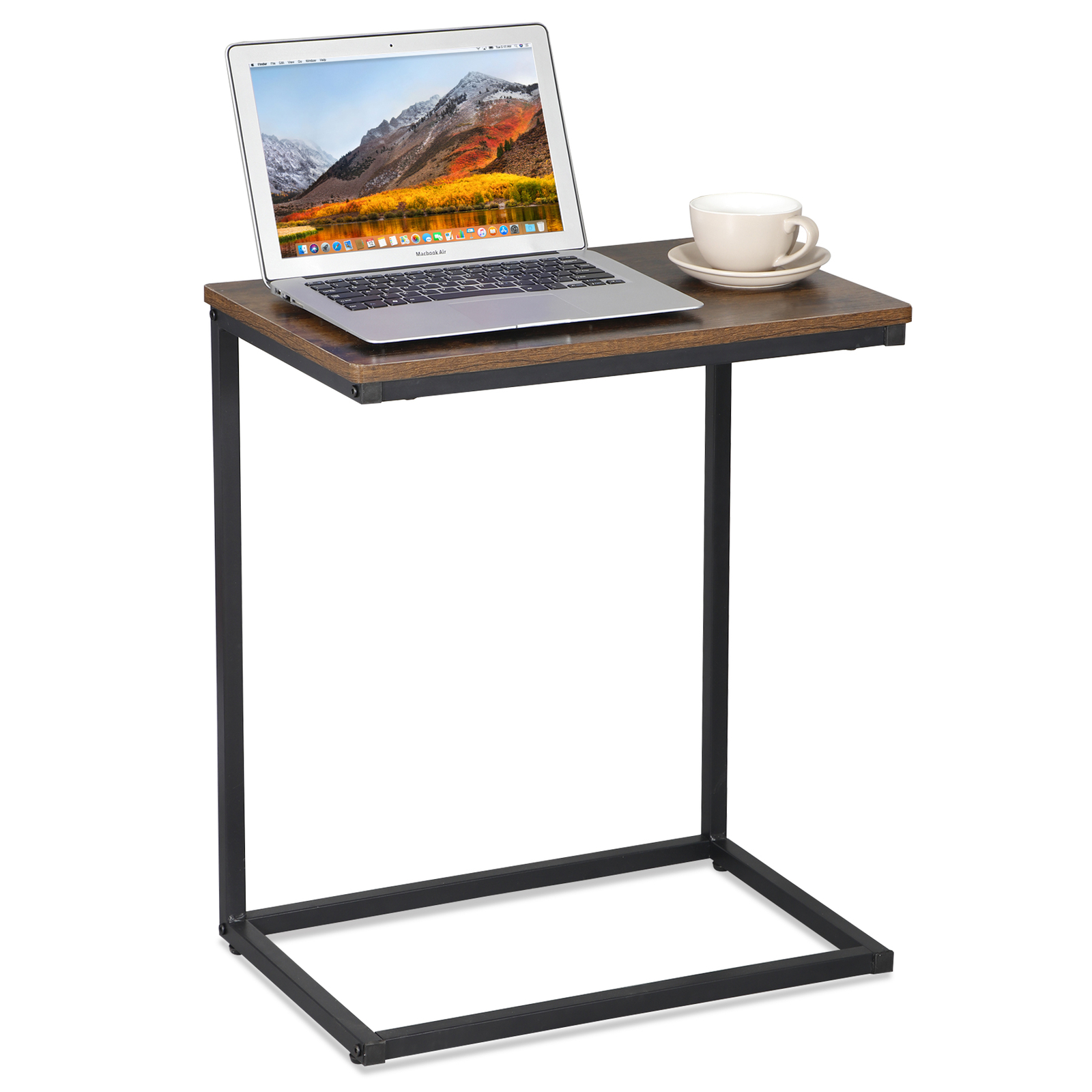 C Shaped End Table Small Side Couch Sofa Table with Metal Frame for Living Room