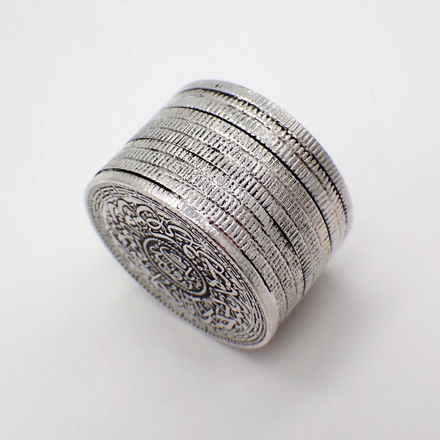Arabic Silver Coin Stack Form Box Screw Lid
