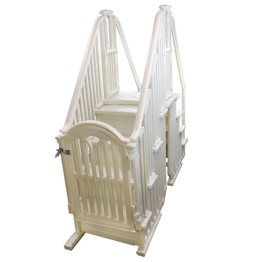 Aqua Select Above Ground Anti-Slip Pool Steps Entry System with Gate Pearl White