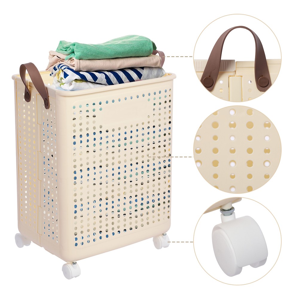 66lbs Collapsible Laundry Hamper Foldable Rolling Laundry Basket With Wheels US