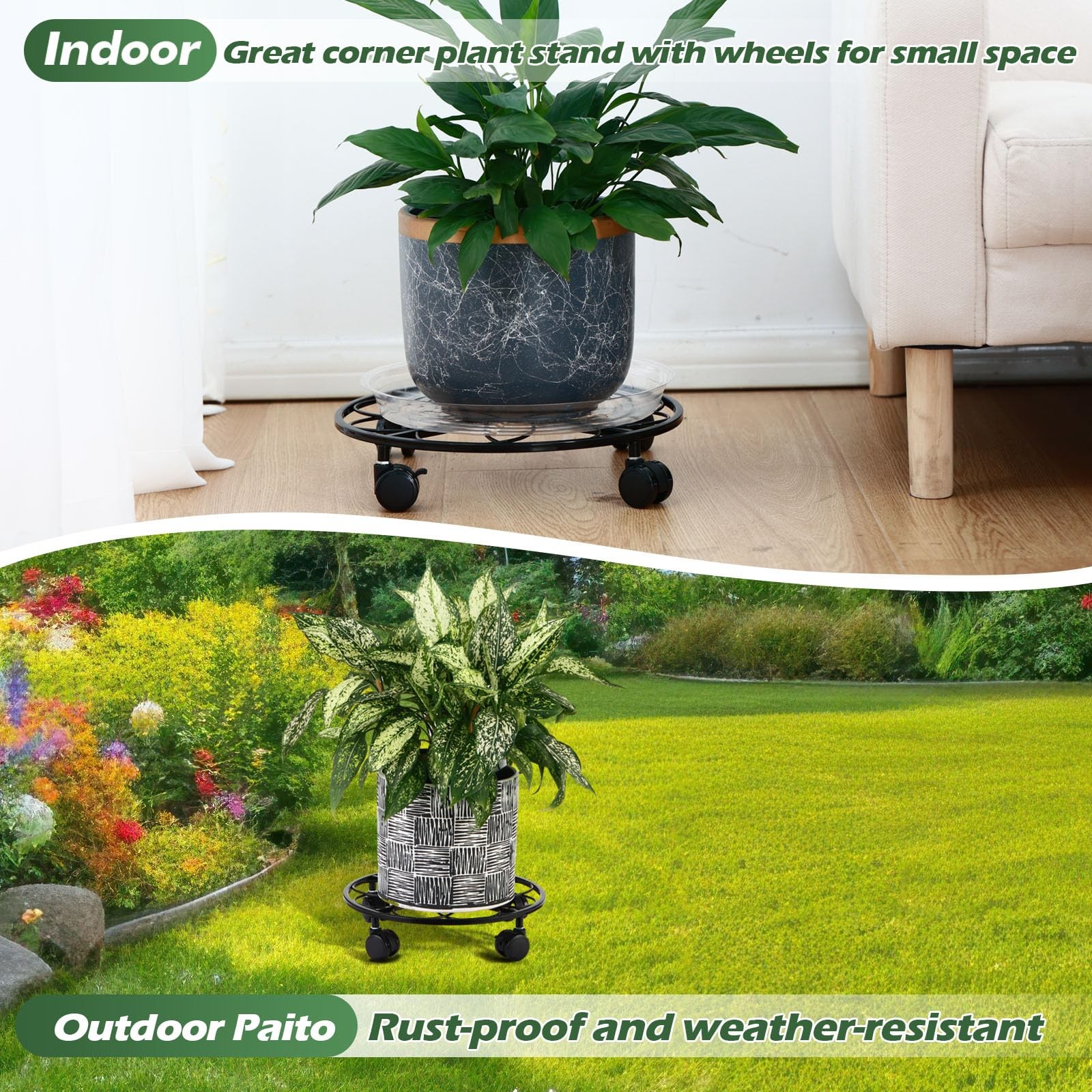 5 Packs 13.5 inches Metal Heart Plant Caddy with Wheels Large Rolling Plant S...