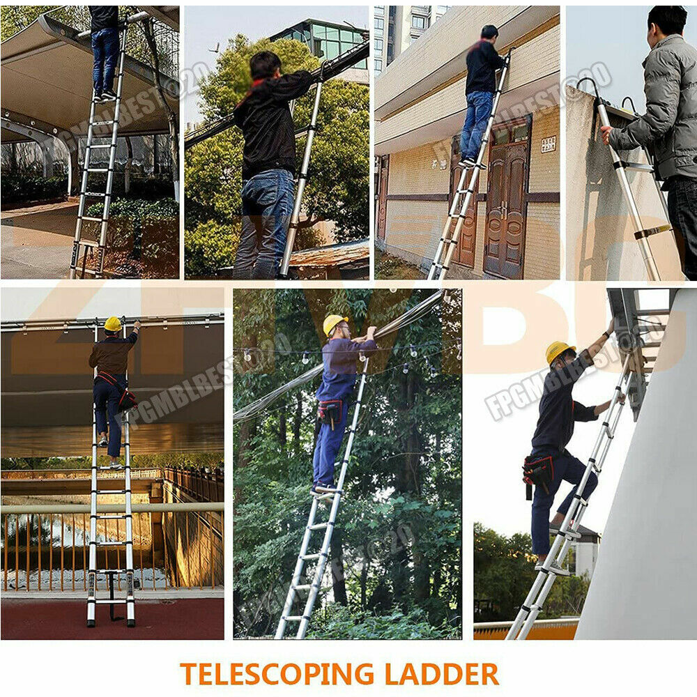 5m/16.4ft Telescopic Extension Ladder Extendable Collapsible Step Ladders & Hook