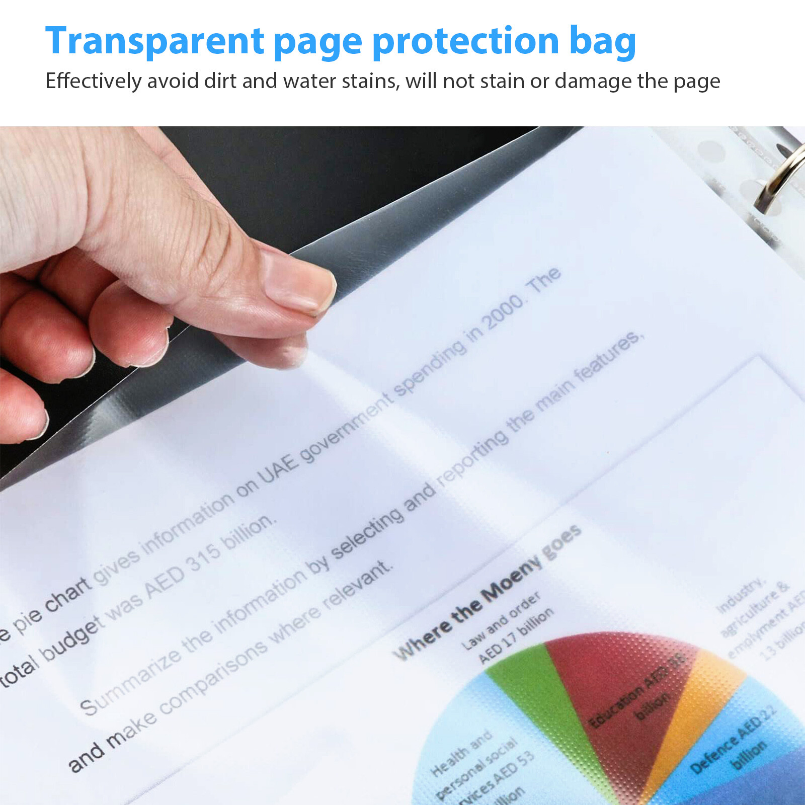 100PCS Clear Plastic Sheet Page Protectors Sleeves A4 Size Document Ring Binder