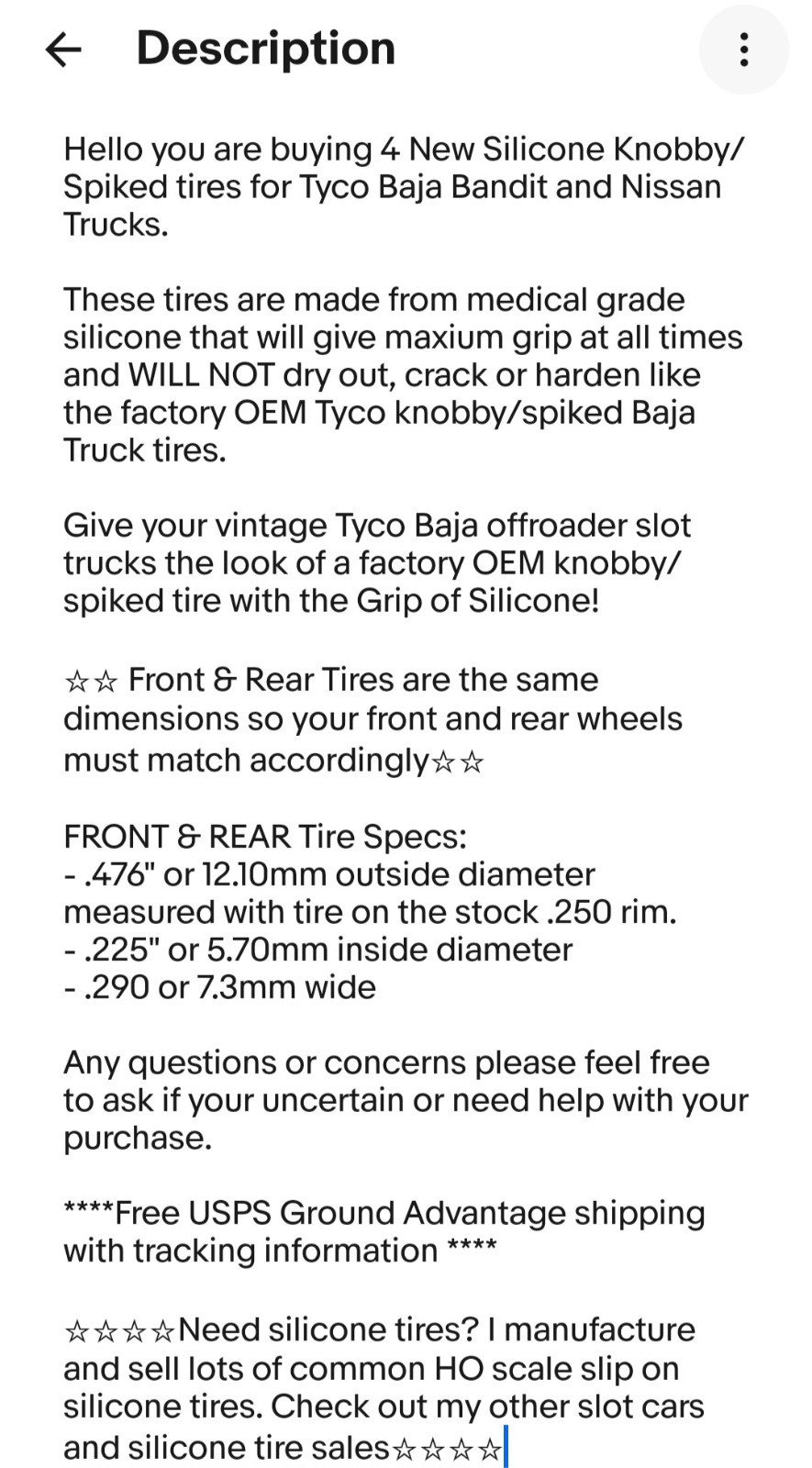 TYCO Baja Truck Silicone Slot Car Knobby TIRES Bandit Nissan 440x2 Awesome Grip