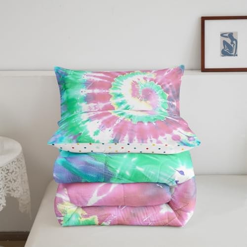 Tie Dye Comforter Set, Girls Boho Psychedelic Pink Down Queen Multi 15