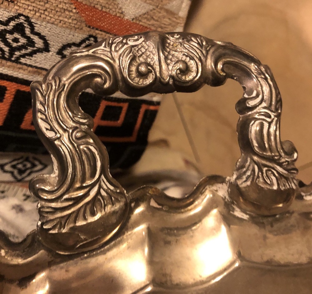 VTG, Rare, International Silver Co.Silver Plated Footed Serving Tray With handle