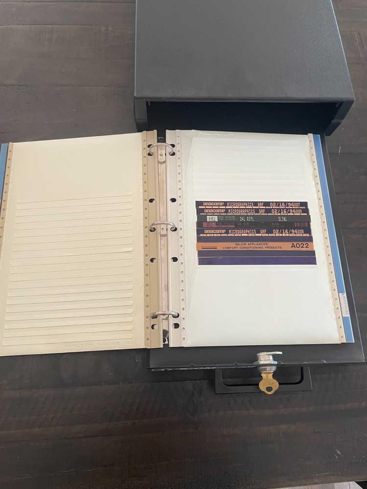 Microfiche Storage File with Lock, stackable.