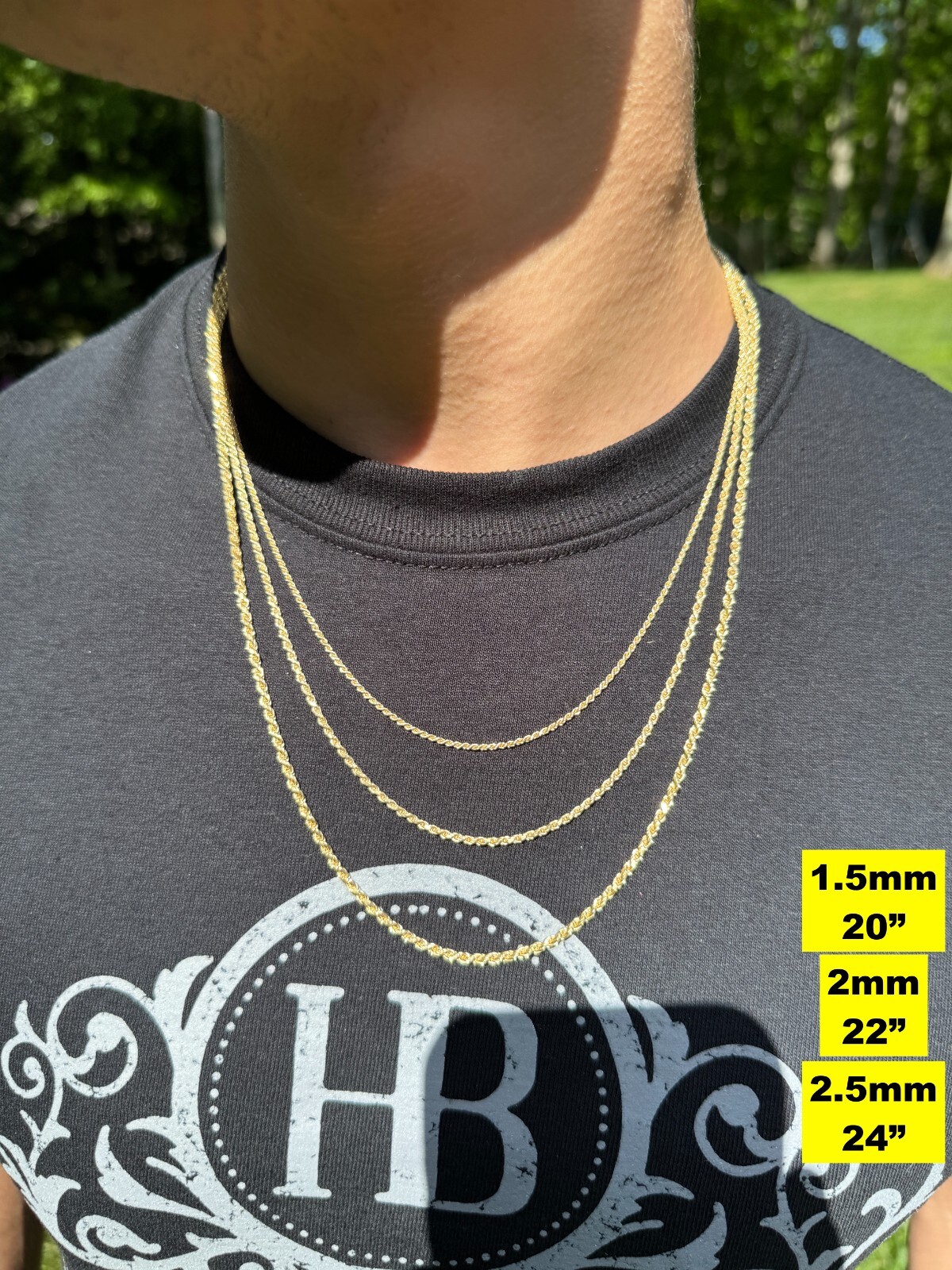 Men's Women's Real 14k Gold Plated Solid 925 Sterling Silver Rope Chain 1.5-5mm