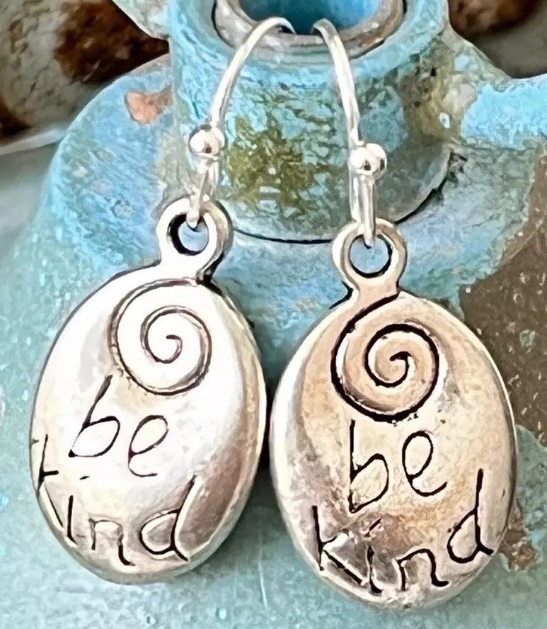 Silver Dangle Earrings. Be Kind.