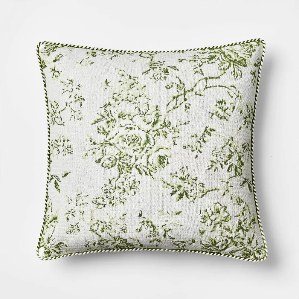 Oversized Square Floral Jacquard Pillow Green - Threshold designed with
