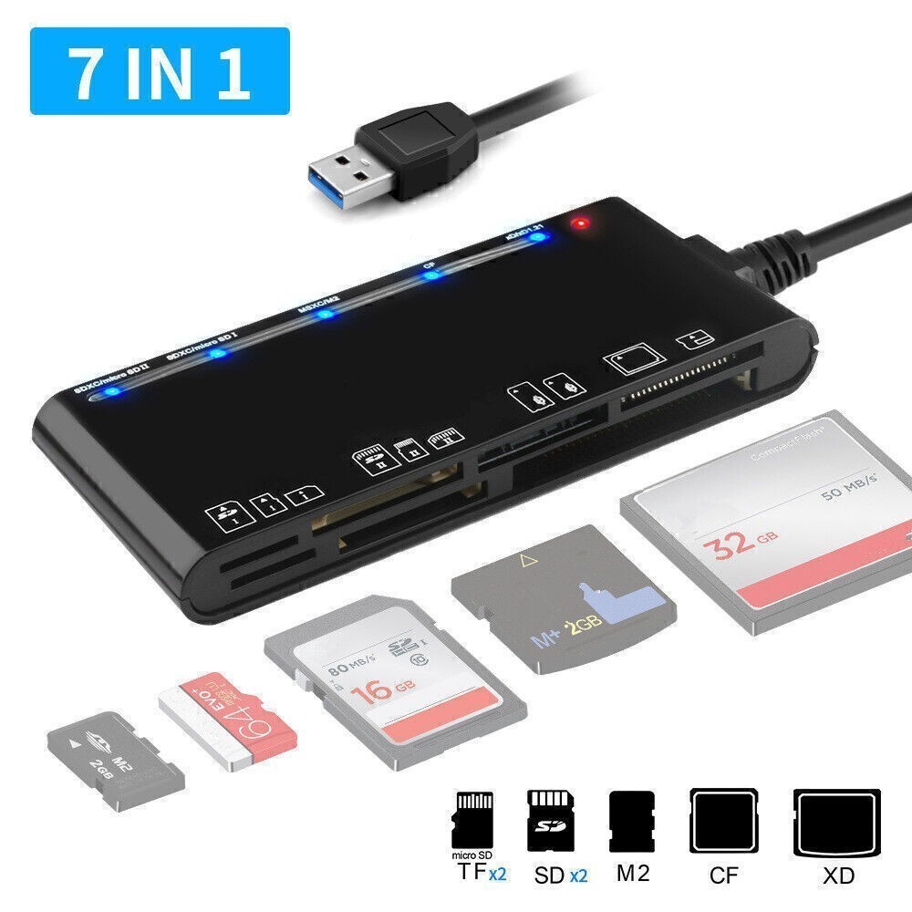 7-IN-1 USB 3.0 Memory Card Reader High-Speed Adapter for Micro SD SDXC CF SDHC