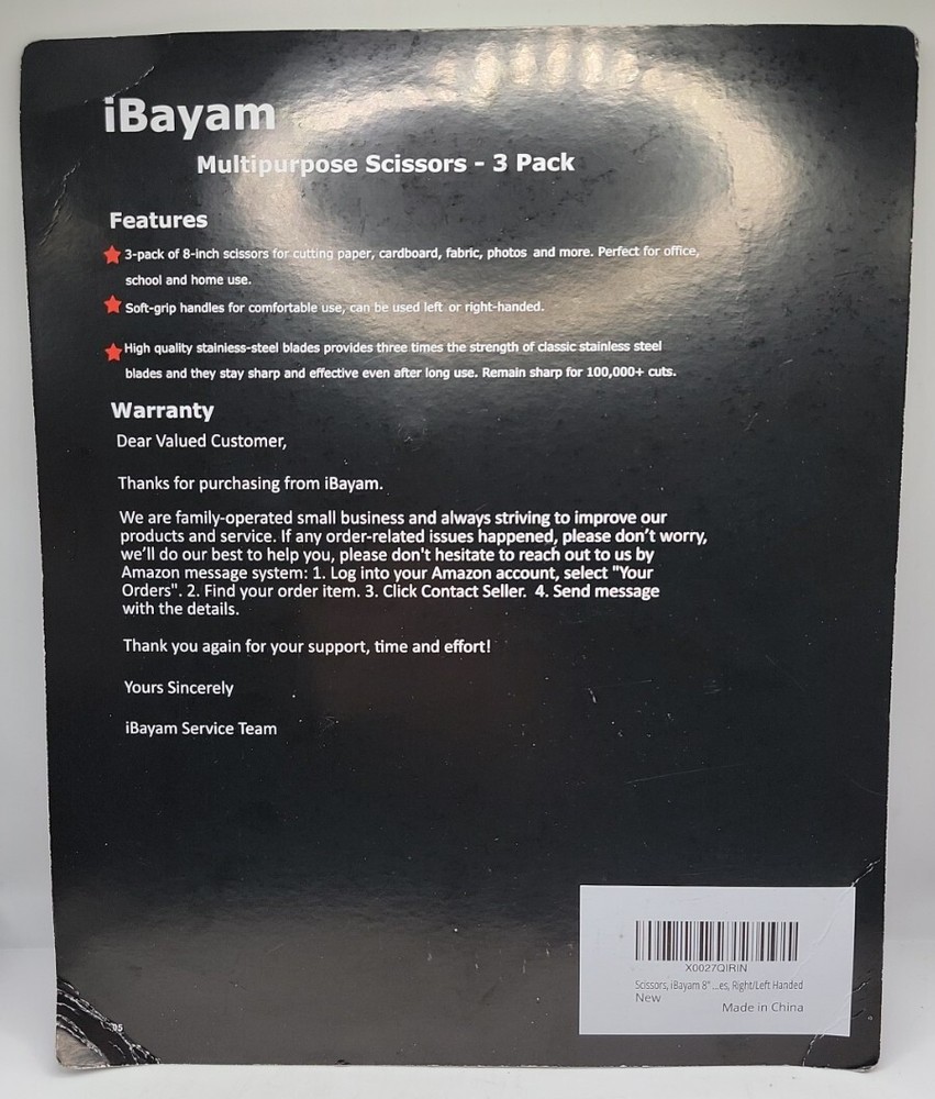 Scissors iBayam 8" Multipurpose Scissors Bulk 3-Pack Ultra Sharp Blade Shears