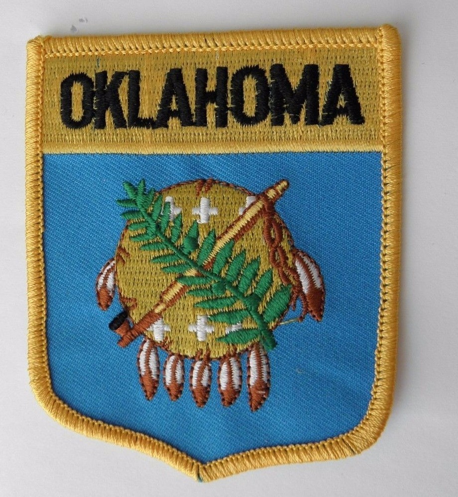 OKLAHOMA US STATE SHIELD PATCH 3.25 X 3 INCHES EMBROIDERED