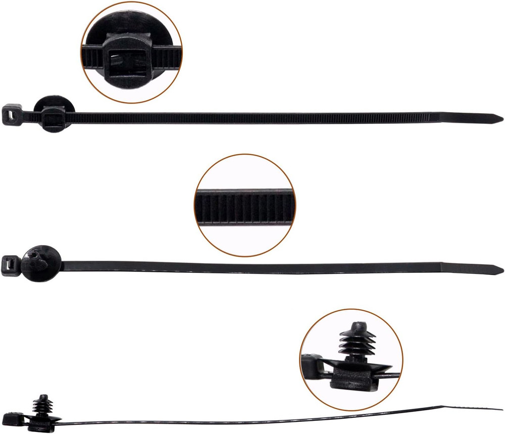 Cable Zip Ties with Retainer 8" Wire Clip Holder Adjustable Self Locking 100Pack