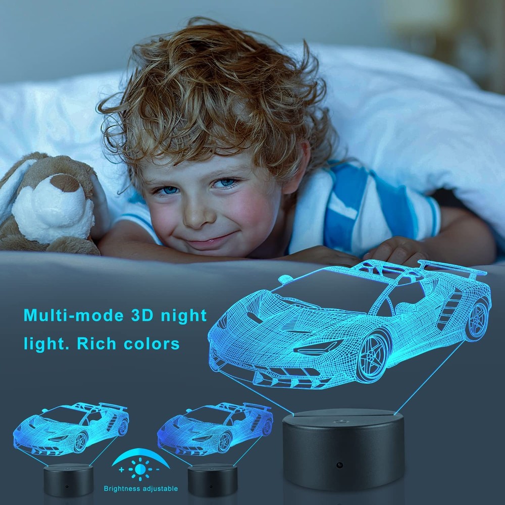 Race Car Lamp 7 Color Changing Night Light Touch Remote Control Timer