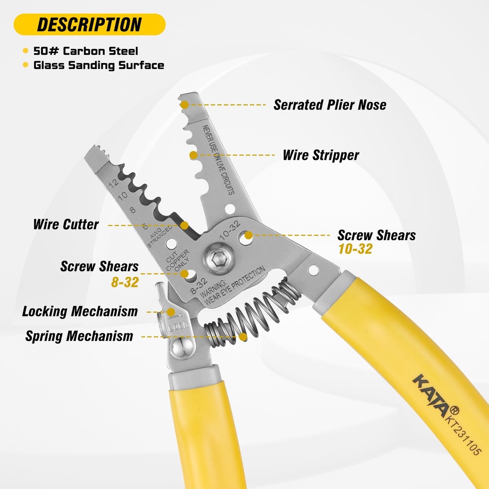 KATA 7 Inch Wire Stripper, Cutter, Stripping/Cutting Tool for Yellow