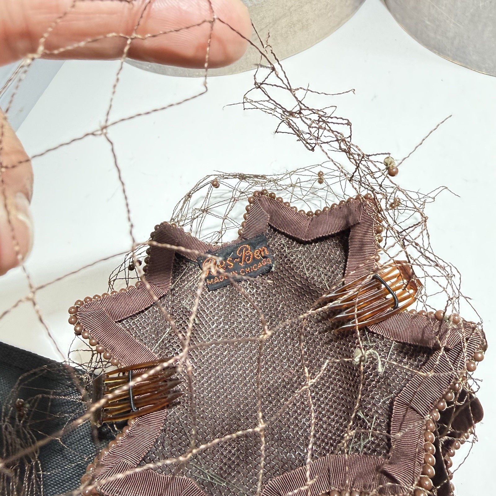 BES-BEN 1940s LOT Hat Original Box White Beaded Bows Job Lot for repair Vintage