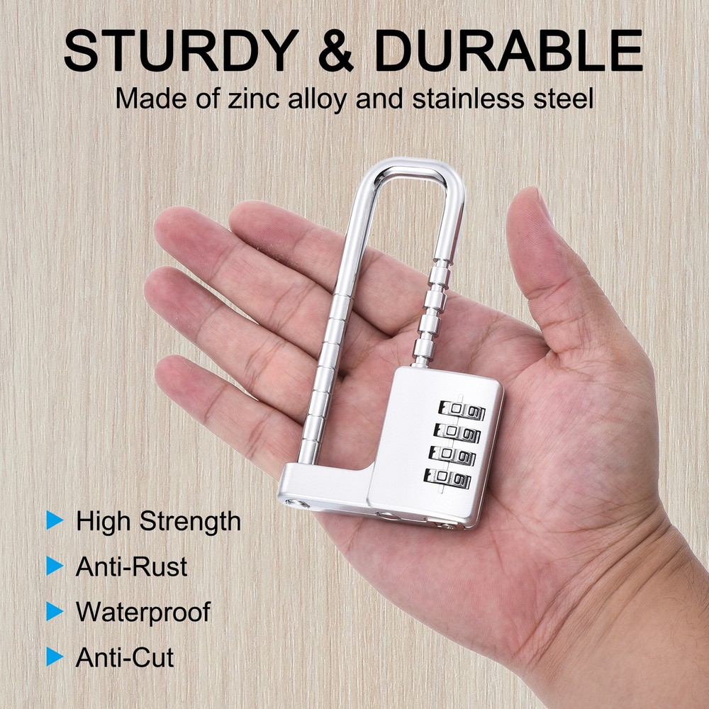 Cabinet Password Padlock Adjustable Long Shackle Lock 4 Digit Combination Silver