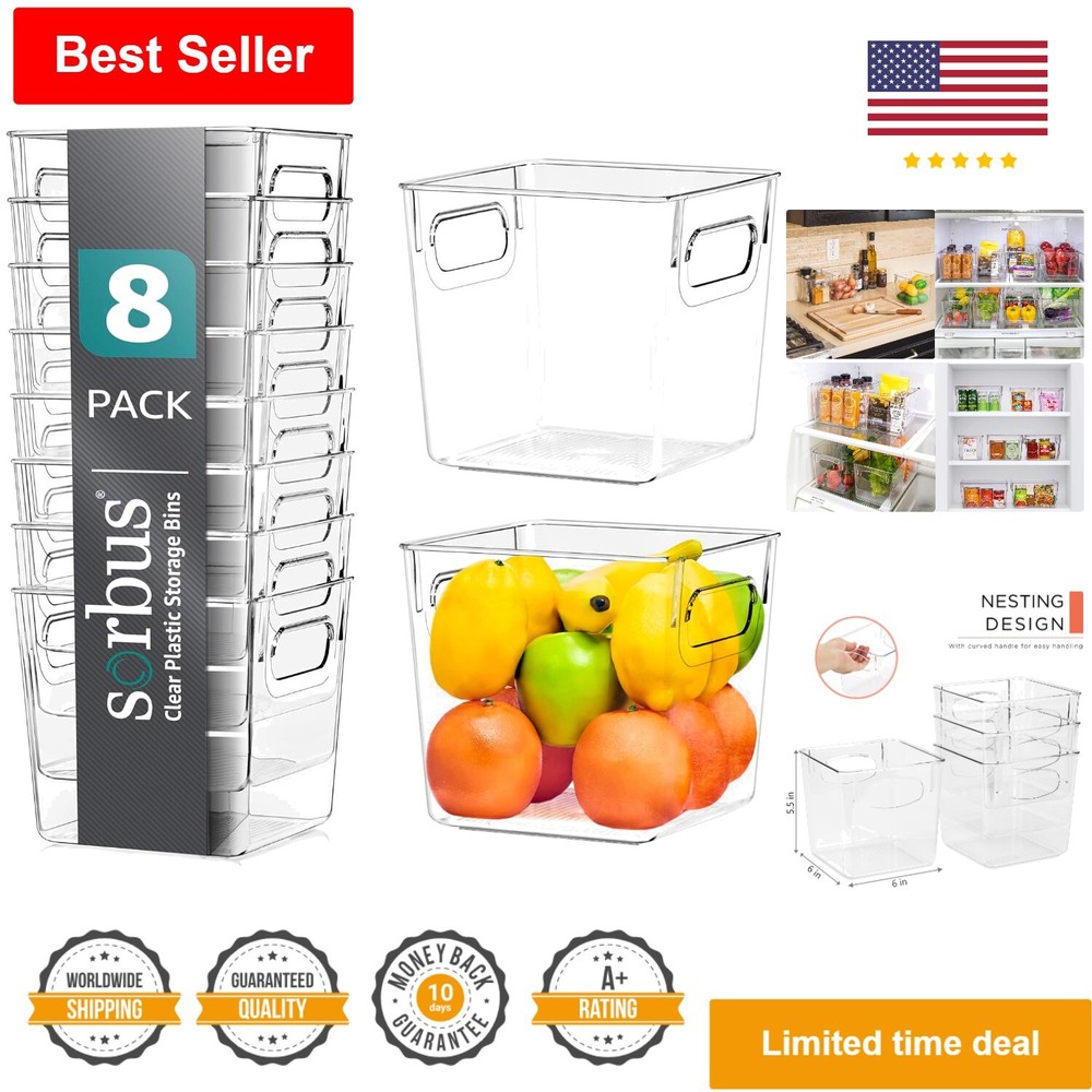 Clear Plastic Storage Bins - Versatile Kitchen & Pantry Organizers - 8 Pack