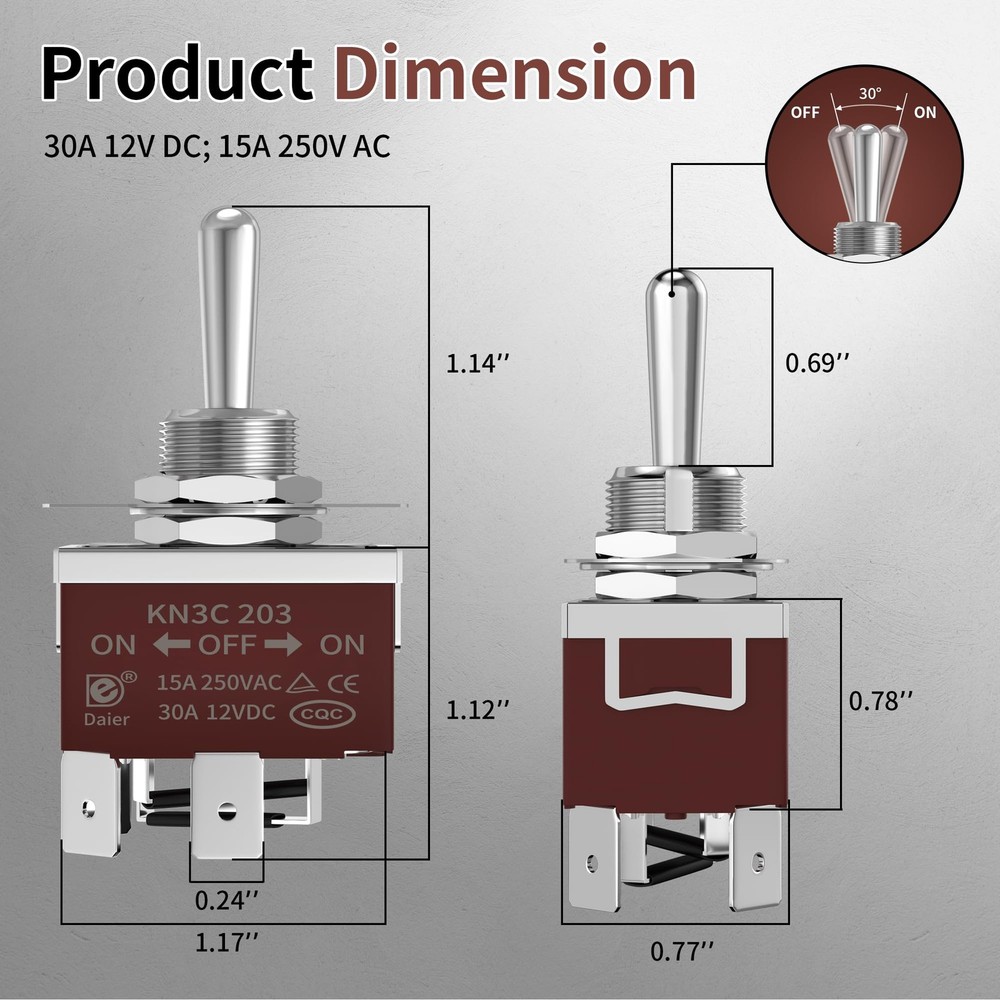 Latching Reverse Polarity Switch 12V 30A 3 Position Toggle Switch Waterproof ...