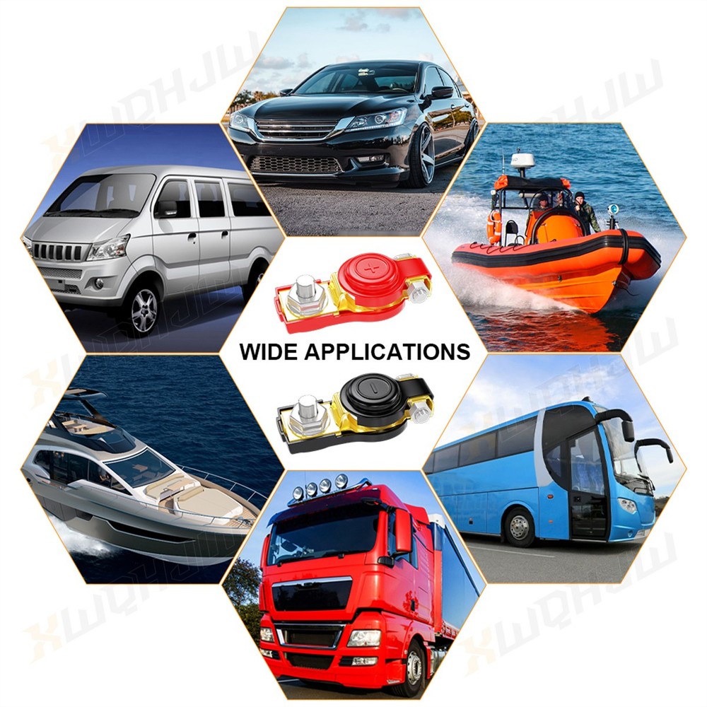 2PCS Positive Negative Car Battery Cable Terminals Top Post Connectors Clamp Set