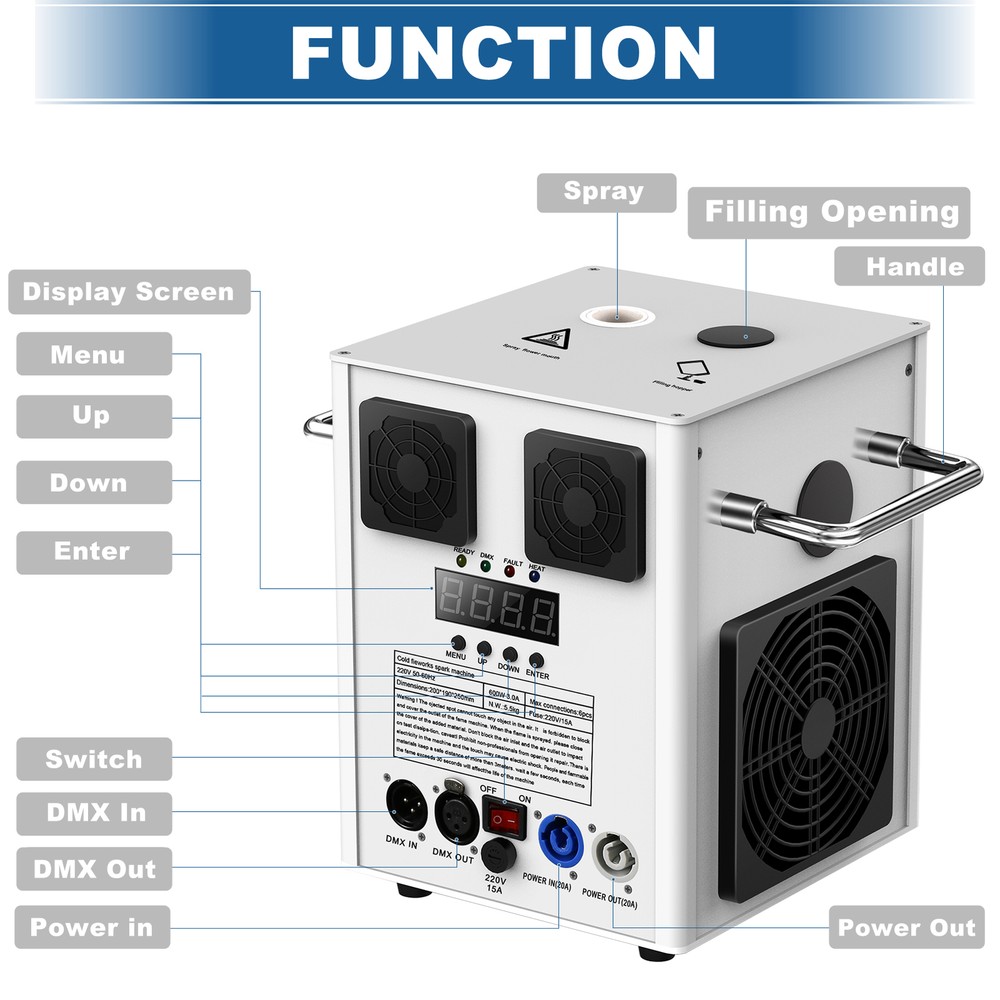 Large 700W Cold Spark Machine Firework Stage Effect DJ Event Party Wedding+Case