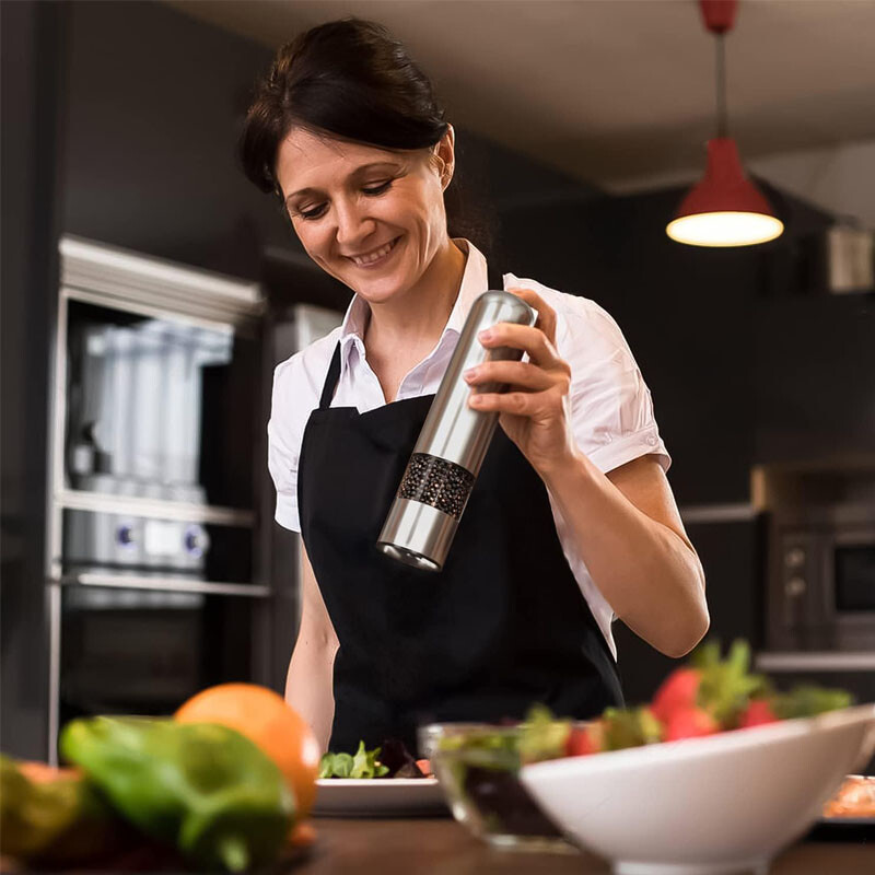 2PACK Adjustable Electric Salt Pepper Grinder Mill Shakers Set Stainless Steel✅